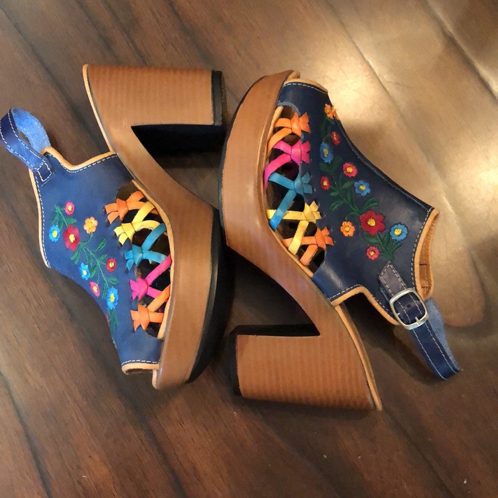 🇲🇽Milart Hurache handmade Mexican leather, embroidered, platform heeled sandal - Picture 4 of 11